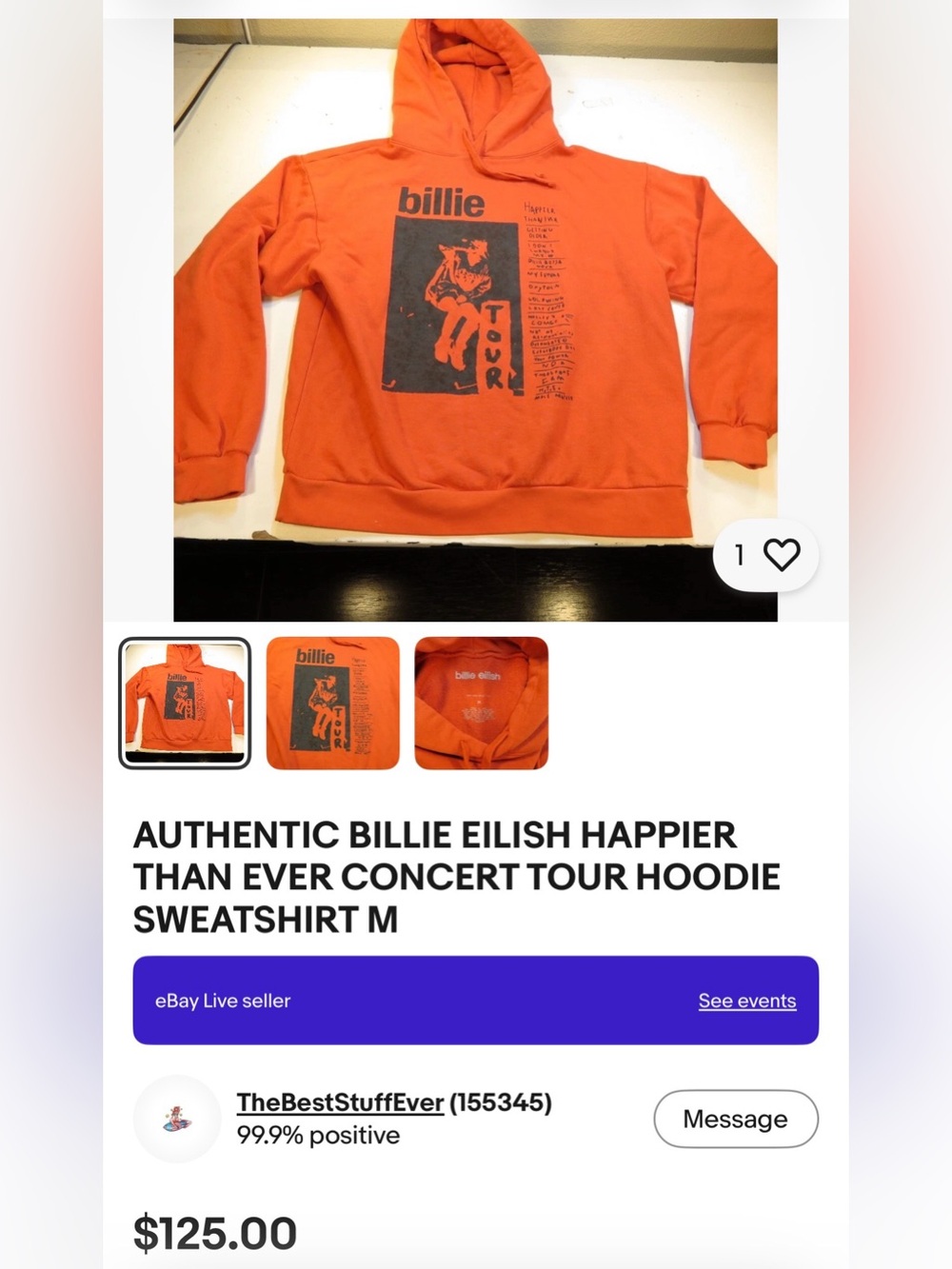 Official Billie Eilish ‘Happier Than Ever’ Tour Hoodie. Indie, Alternative, Y2K - Picture 8 of 8